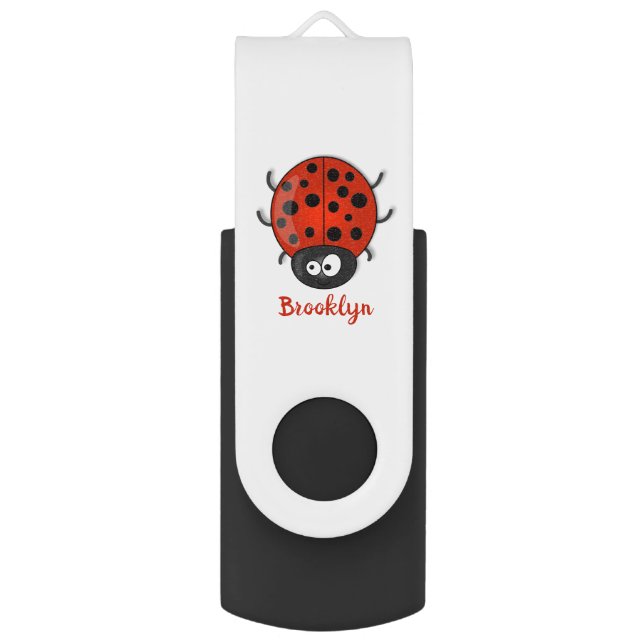 Cute happy red ladybug cartoon illustration flash drive (Front Vertical)