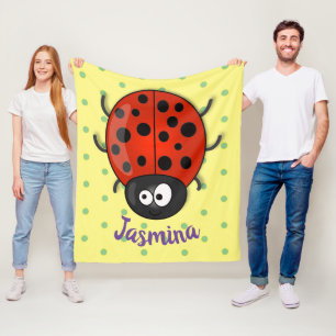 Cute happy red ladybug cartoon illustration fleece blanket