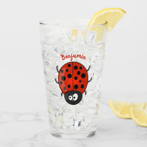 Cute happy red ladybug cartoon illustration glass
