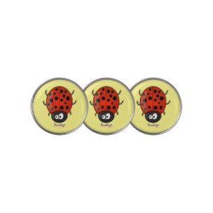 Cute happy red ladybug cartoon illustration golf ball marker