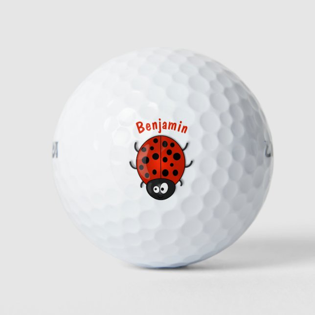 Cute happy red ladybug cartoon illustration golf balls (Front)