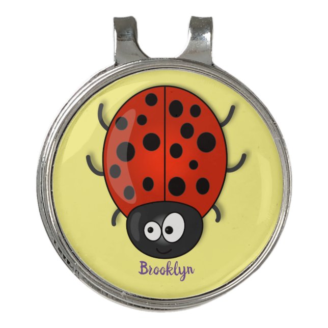 Cute happy red ladybug cartoon illustration golf hat clip (Front)