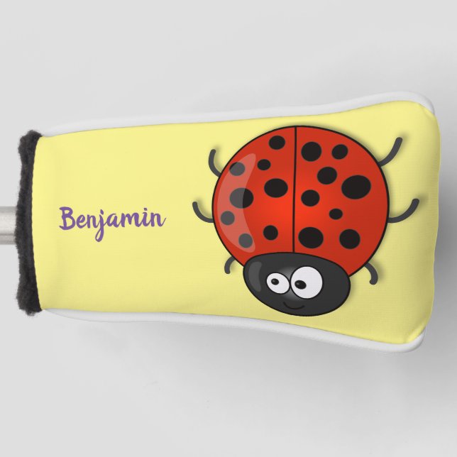 Cute happy red ladybug cartoon illustration golf head cover (Front)