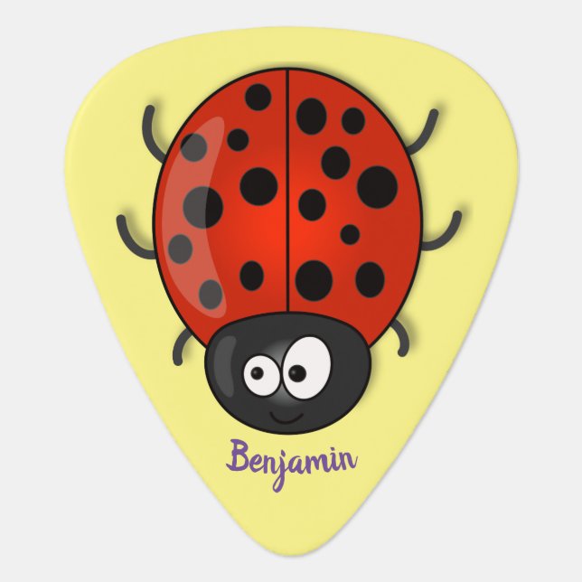 Cute happy red ladybug cartoon illustration  guitar pick (Front)
