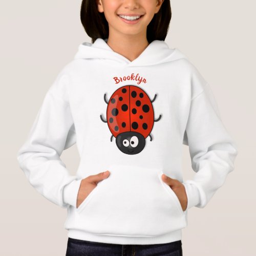 Cute happy red ladybug cartoon illustration hoodie
