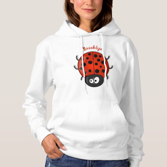 Cute happy red ladybug cartoon illustration hoodie (Front)