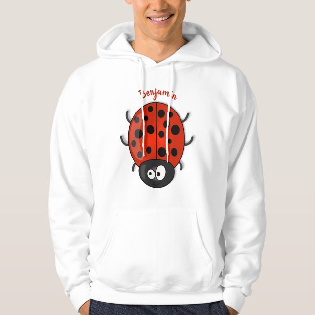 Cute happy red ladybug cartoon illustration hoodie (Front)