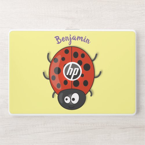 Cute happy red ladybug cartoon illustration HP laptop skin