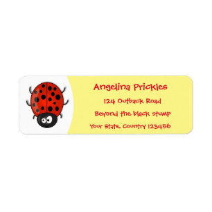Cute happy red ladybug cartoon illustration label