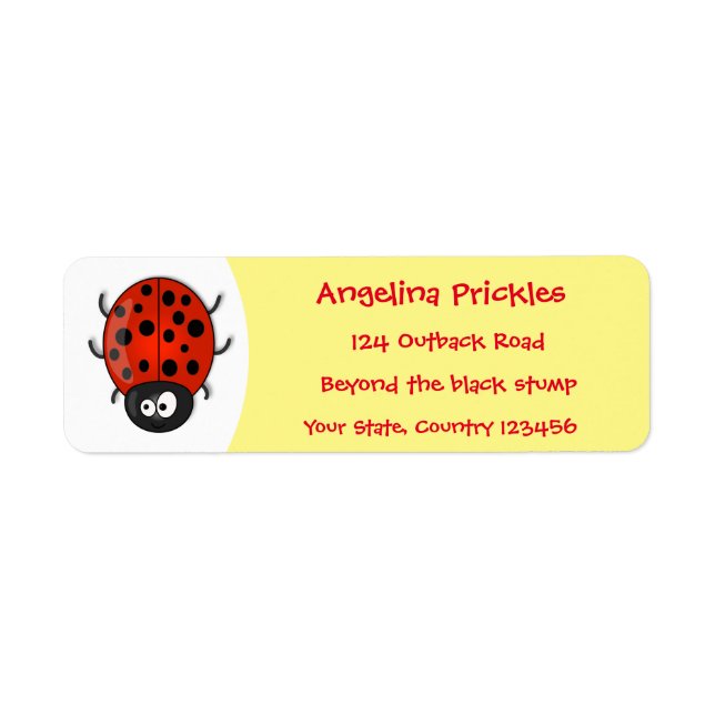 Cute happy red ladybug cartoon illustration label (Front)