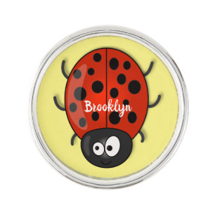 Cute happy red ladybug cartoon illustration lapel pin