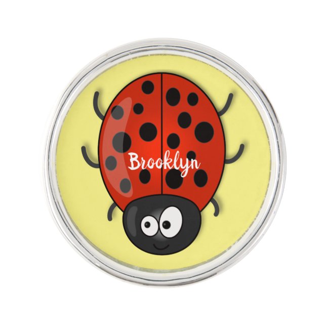 Cute happy red ladybug cartoon illustration lapel pin (Front)