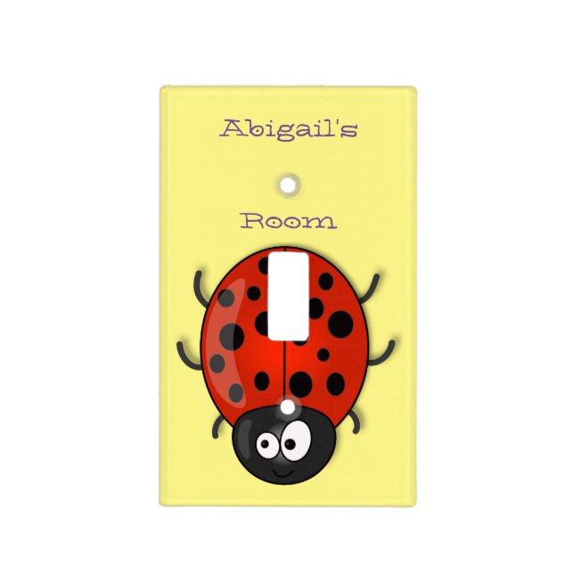 Cute happy red ladybug cartoon illustration light switch cover (Front)