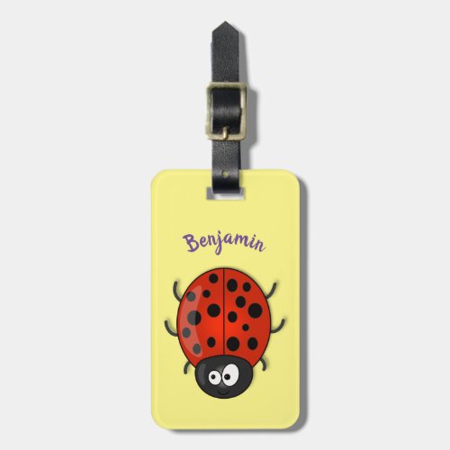 Cute happy red ladybug cartoon illustration luggage tag