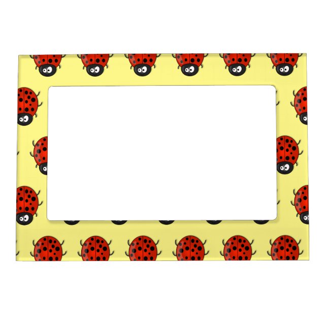 Cute happy red ladybug cartoon illustration magnetic frame (Front)