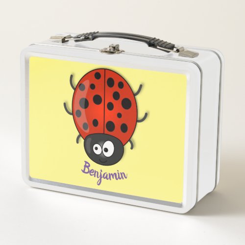 Cute happy red ladybug cartoon illustration metal lunch box