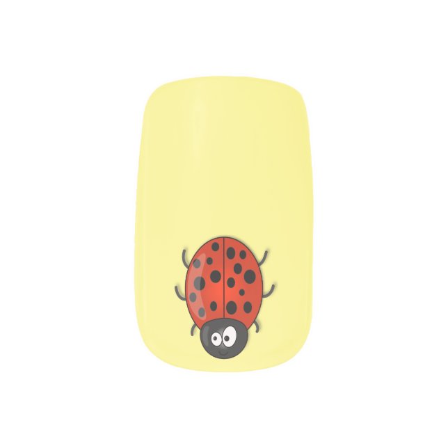 Cute happy red ladybug cartoon illustration minx nail art (Left Thumb)