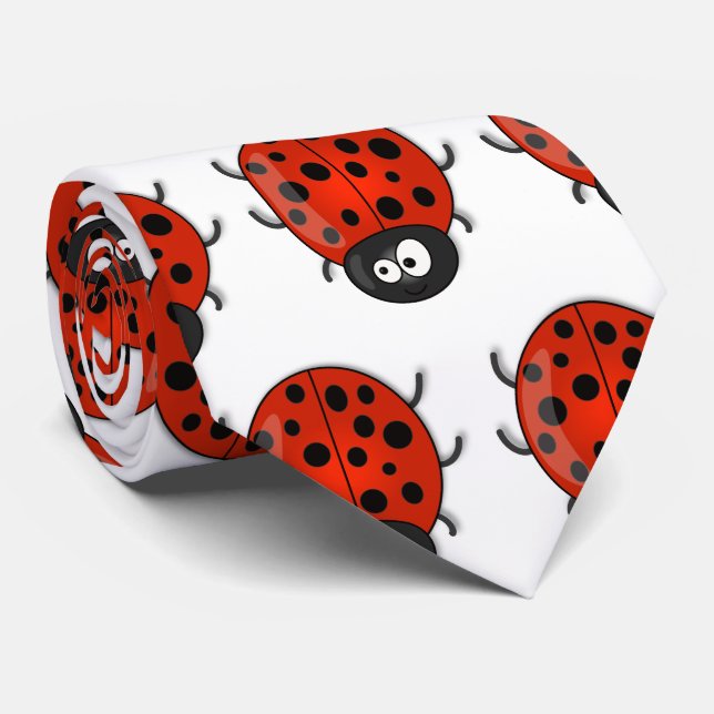 Cute happy red ladybug cartoon illustration neck tie (Rolled)