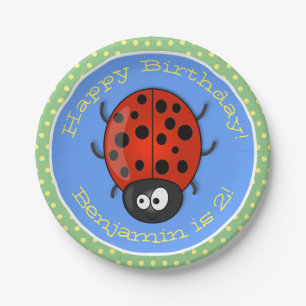Cute happy red ladybug cartoon illustration paper plates