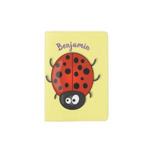 Cute happy red ladybug cartoon illustration passport holder