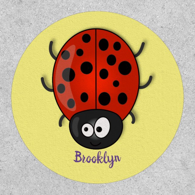 Cute happy red ladybug cartoon illustration patch (Front)