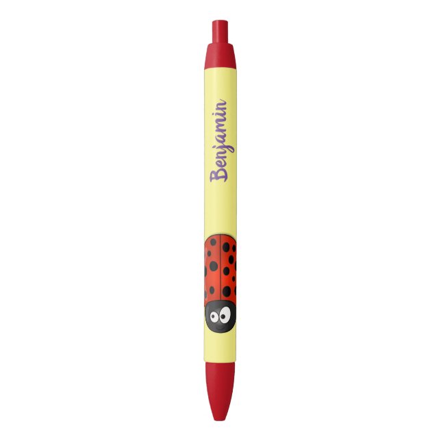 Cute happy red ladybug cartoon illustration pen (Front Vertical)