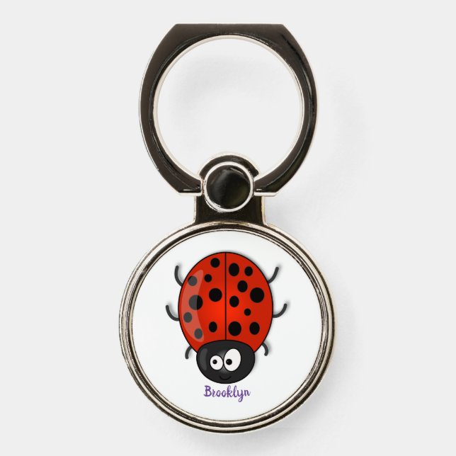 Cute happy red ladybug cartoon illustration phone ring stand (Front)