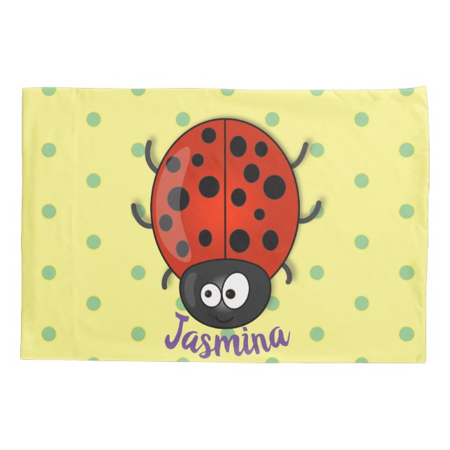 Cute happy red ladybug cartoon illustration pillow case (Back)