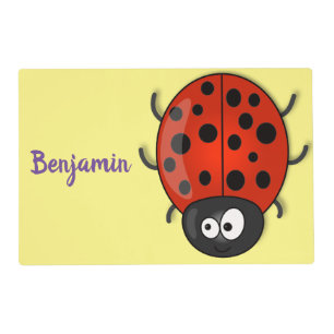 Cute happy red ladybug cartoon illustration placemat