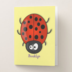 Cute happy red ladybug cartoon illustration pocket folder