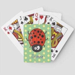 Cute happy red ladybug cartoon illustration poker cards