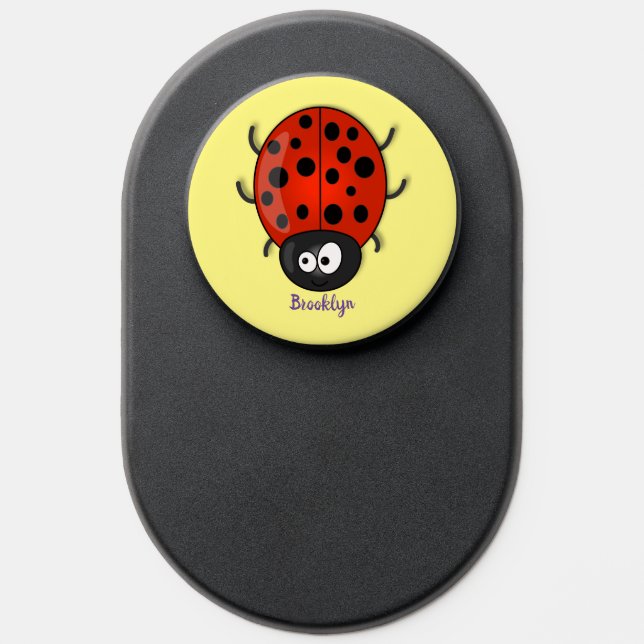 Cute happy red ladybug cartoon illustration PopSocket (Popsocket)