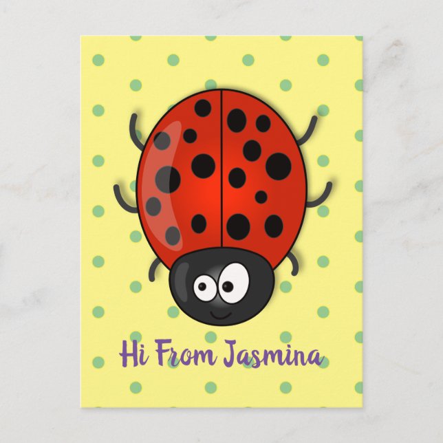 Cute happy red ladybug cartoon illustration postcard (Front)