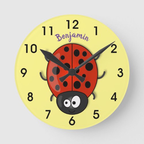 Cute happy red ladybug cartoon illustration round clock