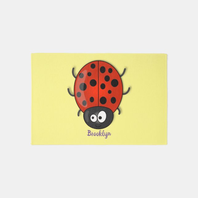 Cute happy red ladybug cartoon illustration rug (Front)