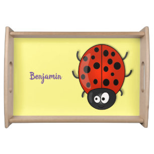 Cute happy red ladybug cartoon illustration serving tray