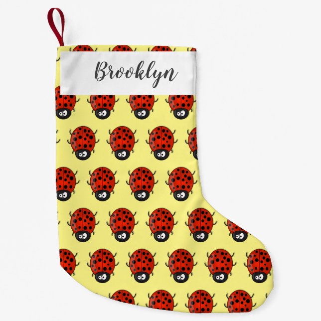 Cute happy red ladybug cartoon illustration small christmas stocking (Front)