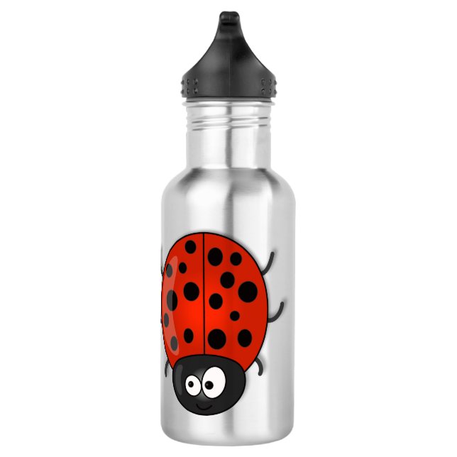 Cute happy red ladybug cartoon illustration stainless steel water bottle (Right)