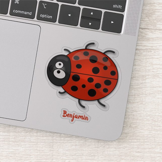 Cute happy red ladybug cartoon illustration sticker (Detail)