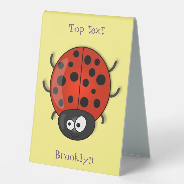 Cute happy red ladybug cartoon illustration table tent (Front)