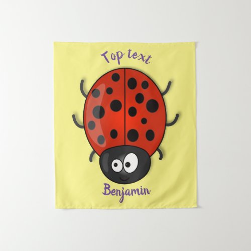 Cute happy red ladybug cartoon illustration tapestry