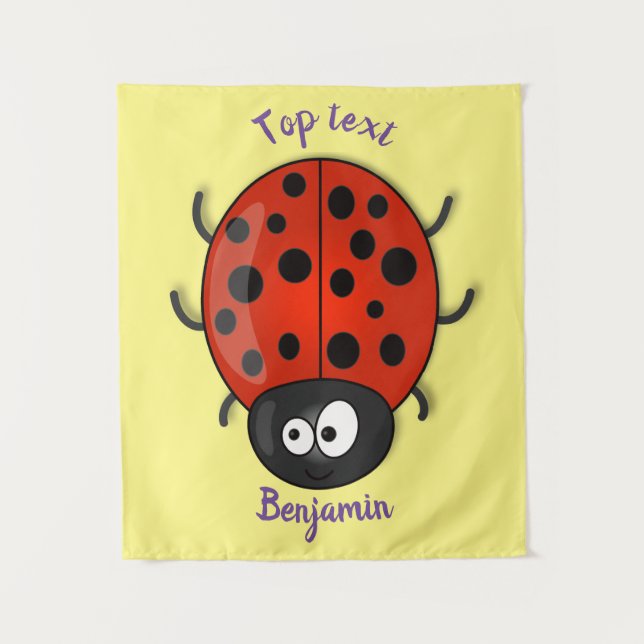 Cute happy red ladybug cartoon illustration tapestry (Front)