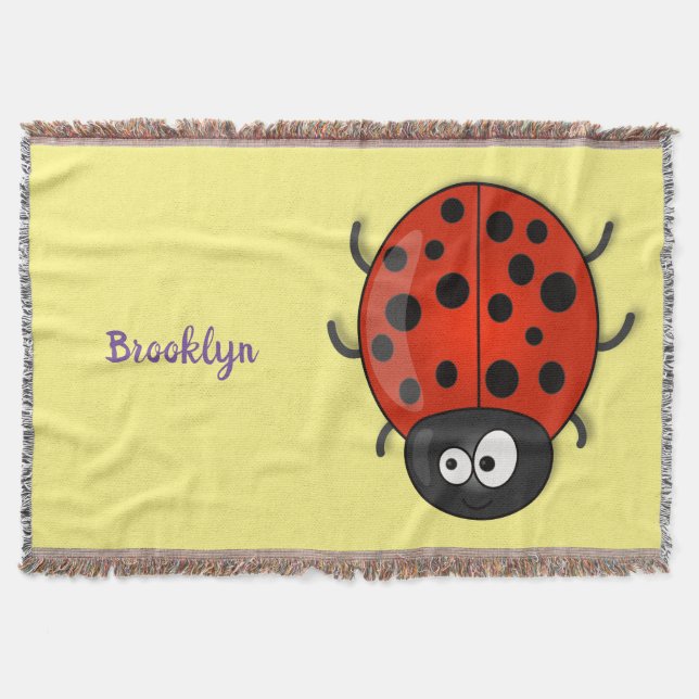 Cute happy red ladybug cartoon illustration throw blanket (Front)