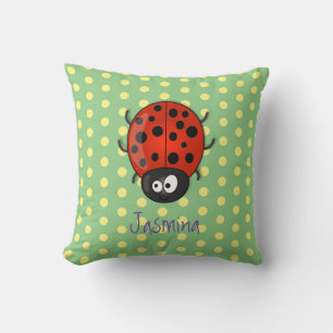 Cute happy red ladybug cartoon illustration throw pillow