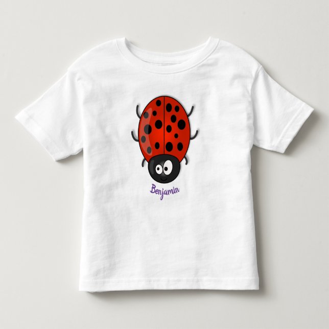 Cute happy red ladybug cartoon illustration toddler t-shirt (Front)