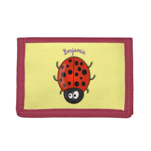 Cute happy red ladybug cartoon illustration tri-fold wallet