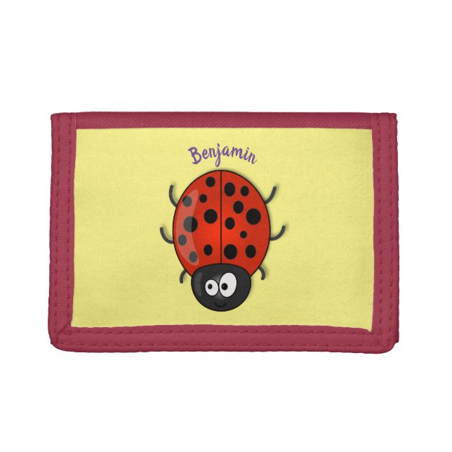 Cute happy red ladybug cartoon illustration trifold wallet (Front)