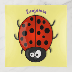 Cute happy red ladybug cartoon illustration trinket tray