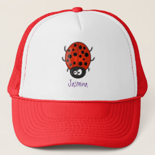 Cute happy red ladybug cartoon illustration trucker hat
