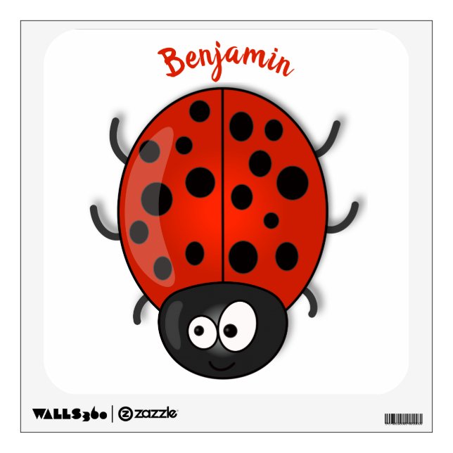 Cute happy red ladybug cartoon illustration wall decal (Front)